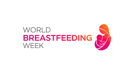 Mother holding baby logo with text breastfeeding week