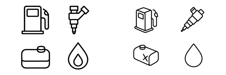 Detailed outline of fuel-related icons including pumps and containers in simple design