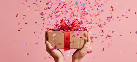 The colorful gift emerges with vibrant confetti and joyous hands.