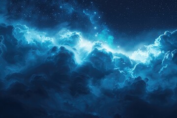 Fototapeta premium Majestic night sky with glowing clouds and stars.