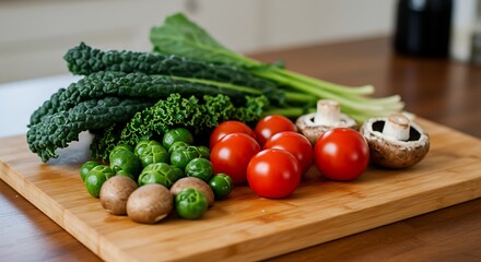Fresh Garden Bounty: A vibrant display of fresh vegetables on a wooden cutting board, capturing the essence of healthy eating and culinary delight.