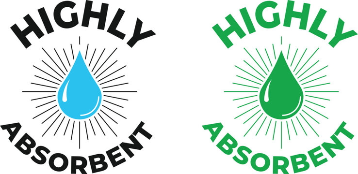 Set of highly absorbent rubber stamp vector badges – sticker icons for diaper, hygiene, sanitary pad, and packaging label design, suitable for business branding use.