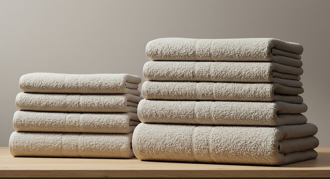 Cozy Linen Collection: A neat stack of soft, plush towels creates an inviting sense of comfort and cleanliness, perfect for evoking a spa-like experience in your designs. 