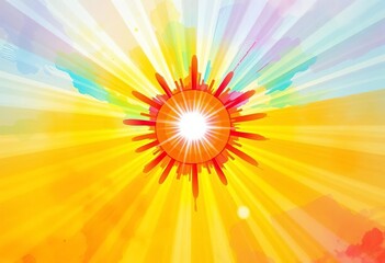 Obraz premium Vibrant watercolor sunburst, radiating light and color, explosion, watercolor texture