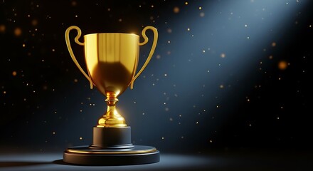 Golden Trophy Awarded for Achievement and Excellence with Spotlight and Sparkles Creating a Glamorous and Celebratory Atmosphere