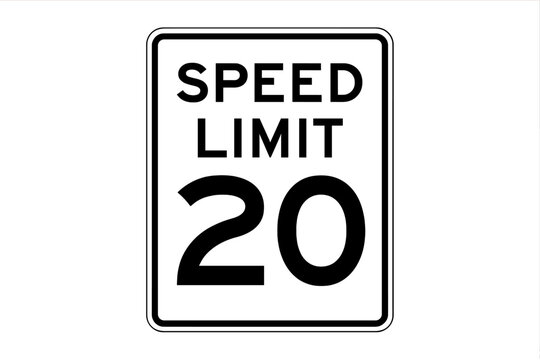 Speed limit 20 mph road sign vector illustration. USA traffic regulatory symbol for driving safety and speed control. Printable street and highway warning icon on white background.