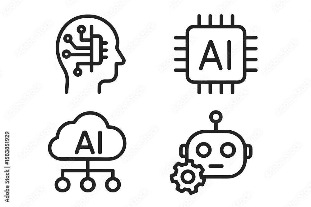 Poster artificial intelligence icons. ai technology thin line icon set for web and mobile. machine learning
