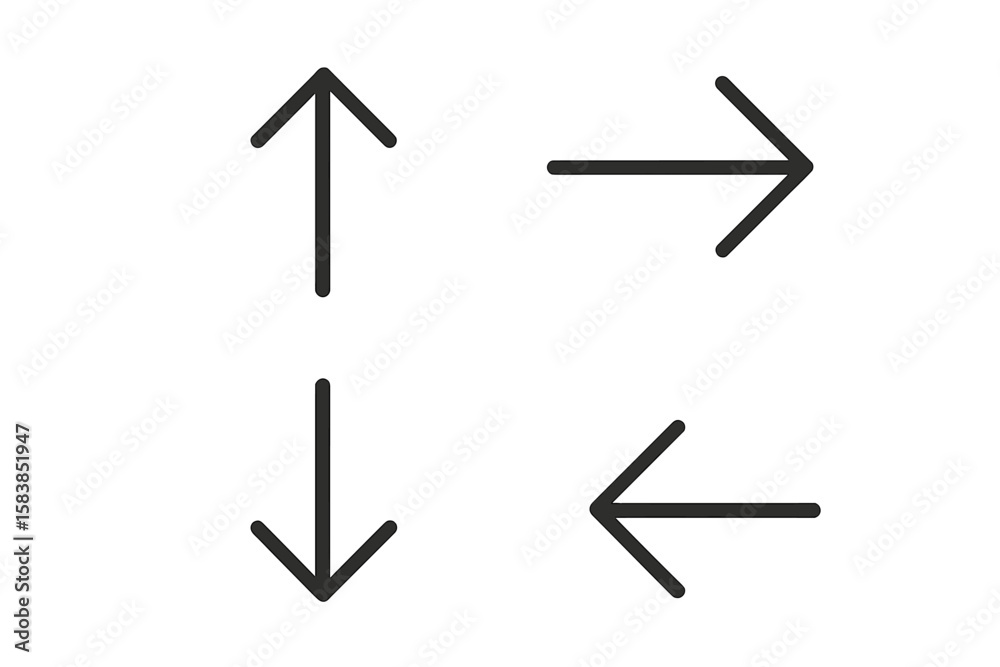Poster arrows big black set of 4 web icons in thin line style. arrow collection signs for web and mobile ap