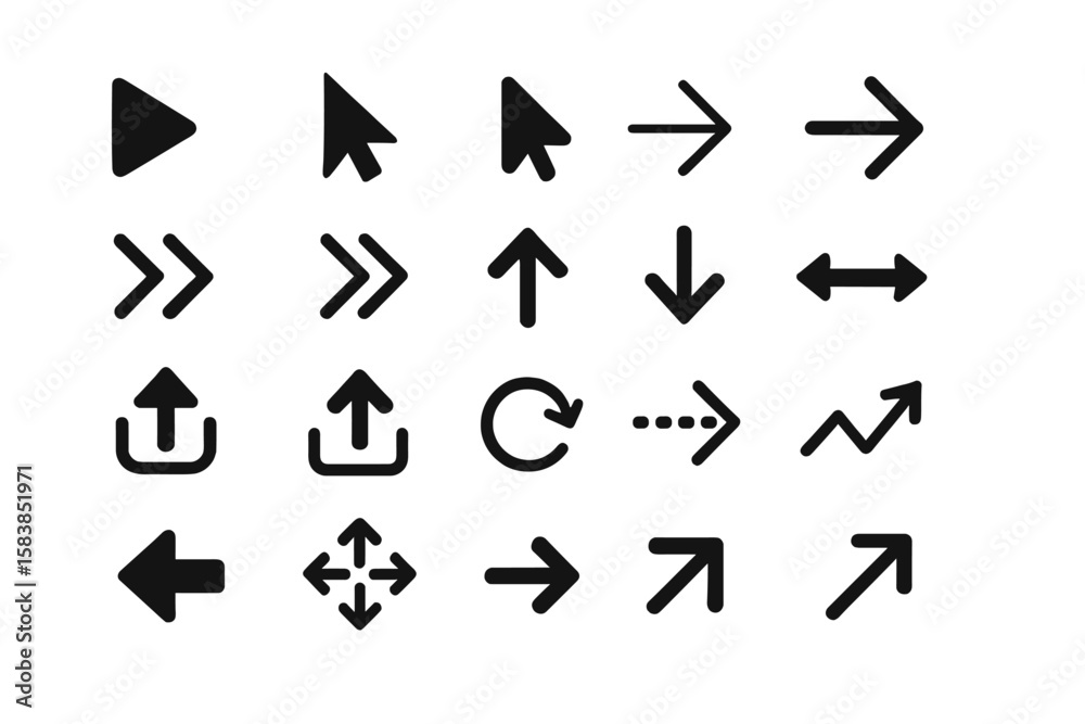 Poster black vector arrows collection. set of simple modern flat style icons for web design and user interf