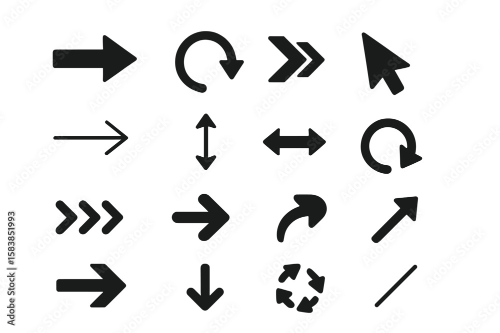Aufkleber black vector arrows collection. modern simple arrow icon set for web design and user interface. curs