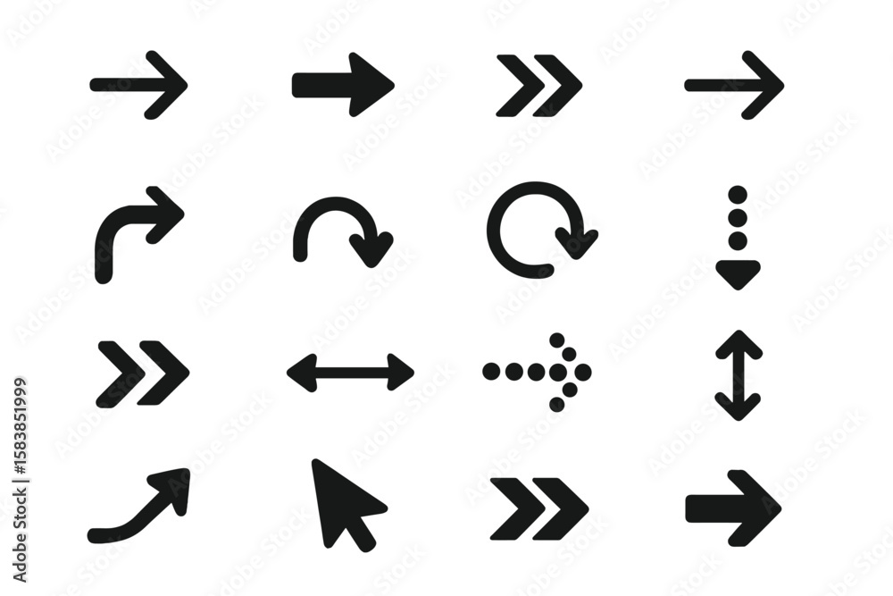 Aufkleber black vector arrows collection. modern simple arrow icon set for web design and user interface. incl