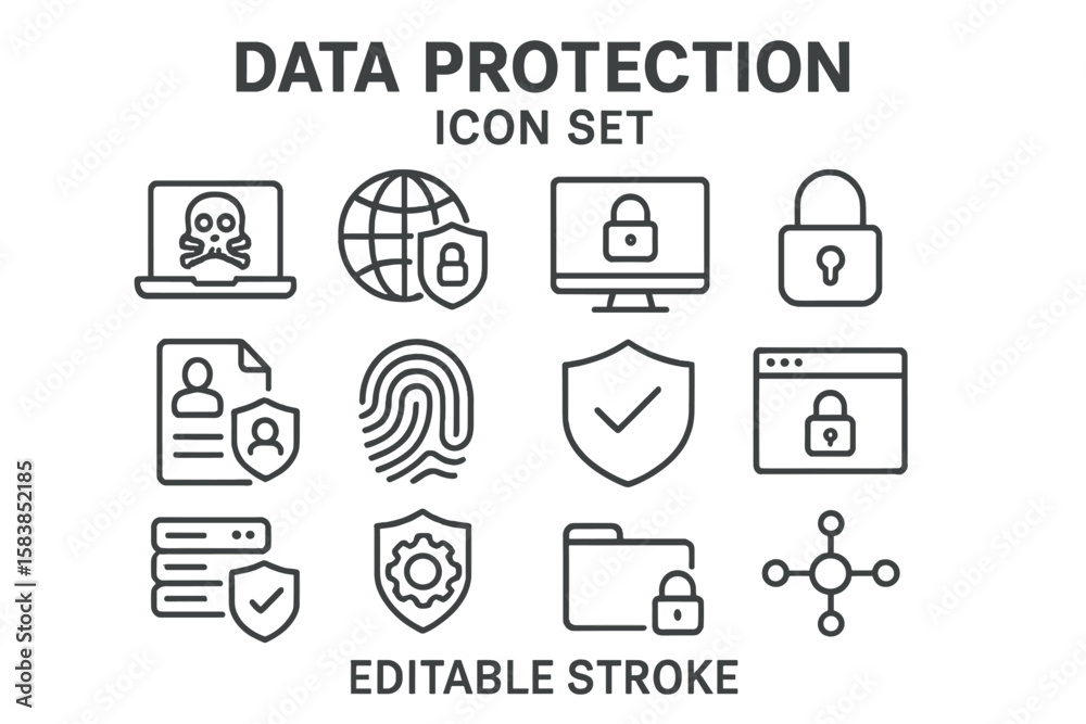 Fototapete cyber security and data protection thin line icon set. vector symbols of privacy, hacking, network s