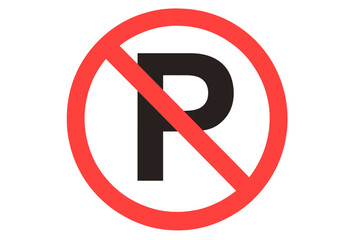 No Parking Sign Vector Illustration. Red Circle Prohibition Symbol with Black P Letter. Traffic Regulation, Urban Street Warning, Road Safety, City Transport, Transparent Background, Printable Clipart