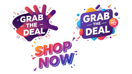 Dynamic promo signs showcase offers for sales and shopping with attention grabbing designs, ready for use on marketing material.