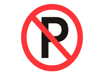 No Parking Sign Vector Illustration. Prohibition Road Sign. Red Circle with Diagonal Line Over Black Letter P. Traffic Regulation Symbol. Urban Street Safety. Transparent Background. Isolated Clipart.