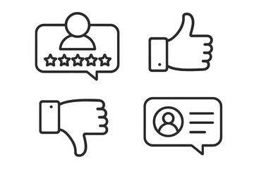Customer satisfaction icons set in thin line style. Feedback, review, and rating symbols. Like and dislike, user experience survey for web and mobile app interface design.