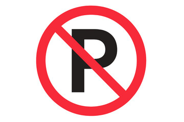 No Parking Sign Vector Illustration. Red Prohibition Symbol Over Black Letter P. Traffic Regulation Icon. Urban Street Signage. Transparent Background. Road Safety Warning. Legal Restriction Concept.