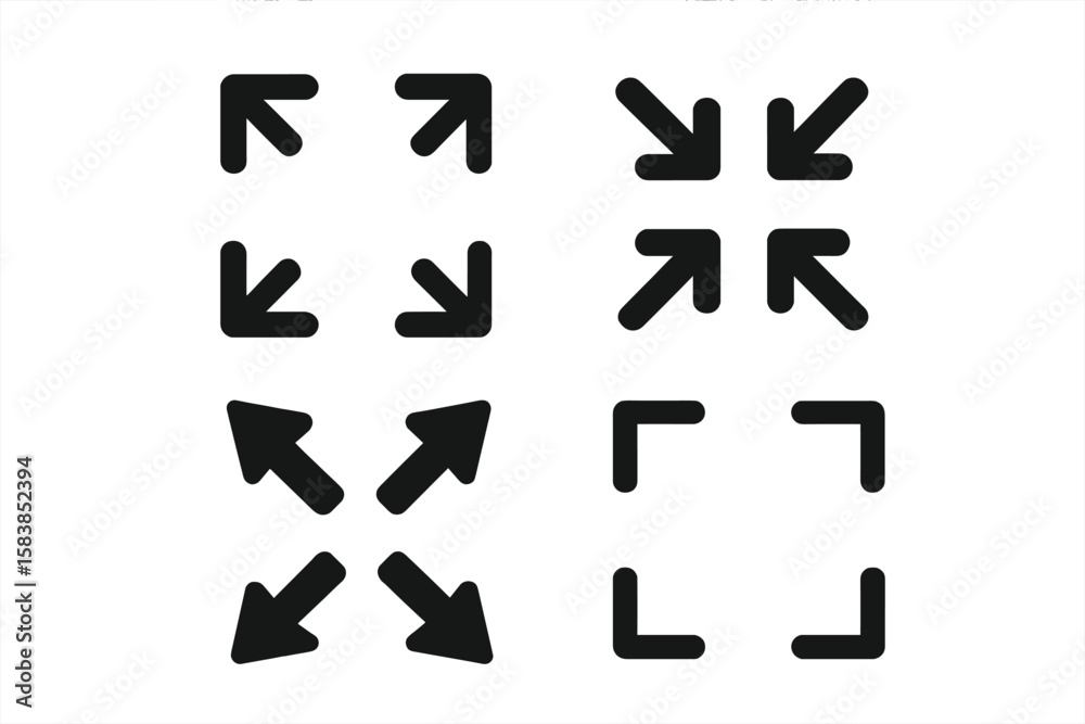 Poster full screen and exit full screen vector icons set. expand and minimize arrow symbols. scalable flat 