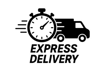 Express delivery icon with a stopwatch and a moving truck. Fast shipping service for logistics and e-commerce. Urgent parcel transport vector symbol for web and apps.