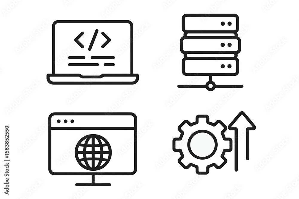 Poster modern information technology line icons set. web development, programming, server network, internet
