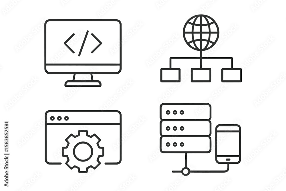 Poster modern information technology line icons set. web development, programming, internet network, websit