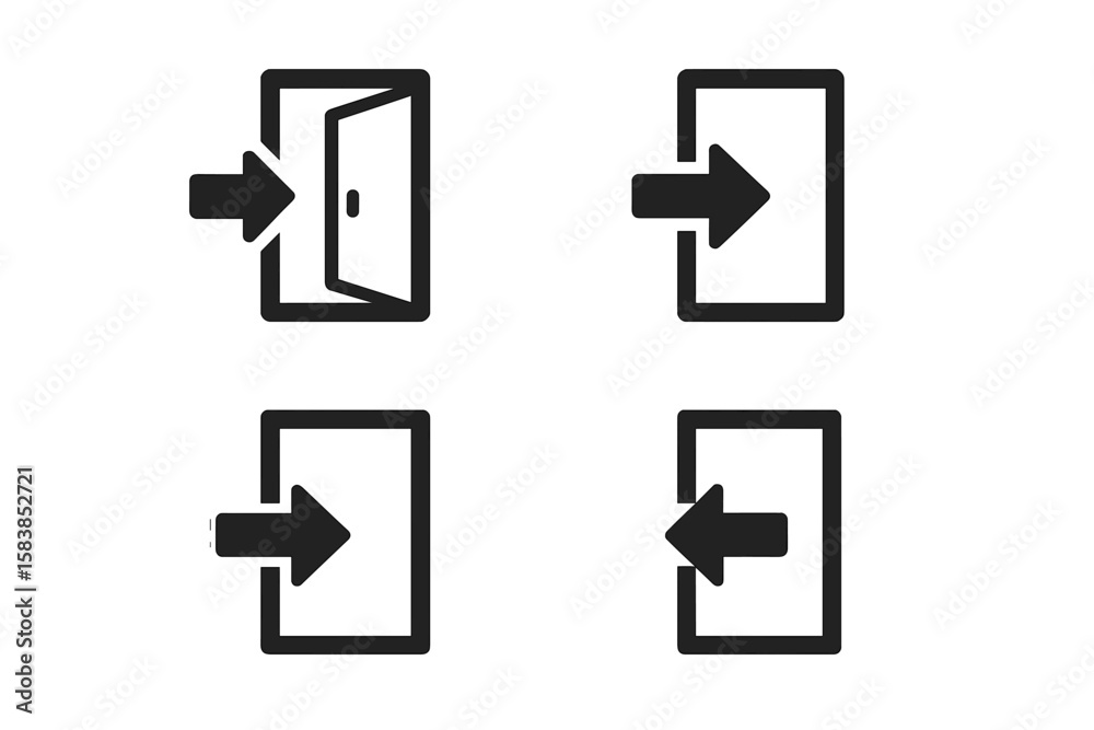 Poster login and logout icons set. four vector symbols for sign in, sign out, enter, exit. open and closed 
