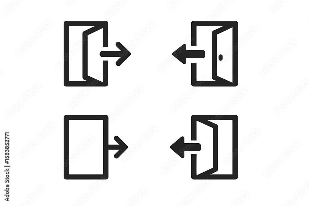 Poster login and logout icons set. four modern sign out and sign in vector icons. open and closed door symb