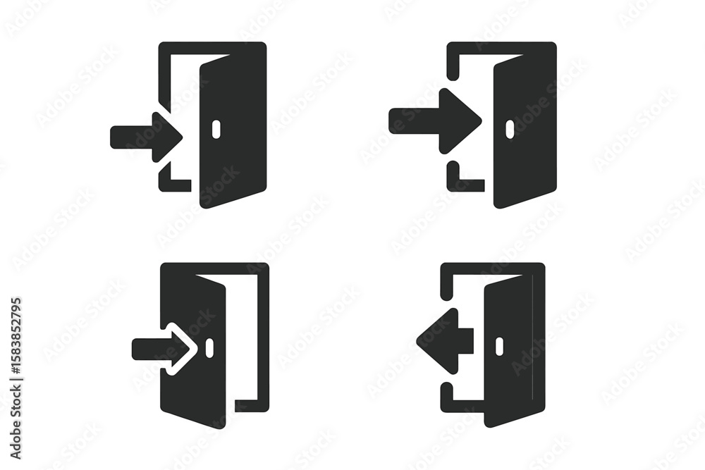 Poster login and logout icons set. four vector icons of sign in, sign out, enter and exit. open and closed 