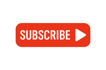Subscribe button vector for video channel and social media. Red web button with play icon. Follow, notification. UI UX design element for membership. Graphic on transparent background.