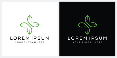 simple leaves ornament logo design, plus symbol icon vector