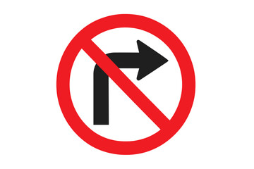 No Right Turn Traffic Sign Vector Illustration. Prohibited Direction Road Symbol. Red Circle Warning. Urban Street Safety. Regulatory Signage. Black Arrow. Isolated Transparent Background.