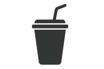 Disposable Beverage Cup Icon with Straw, Takeaway Drink Container Symbol, Minimalist Fast Food To-Go Cup Vector Illustration, Single Use Plastic Cup Silhouette, Refreshment Drink Concept