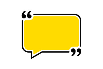 Yellow Speech Bubble Quote Frame. Vibrant Blank Text Box. Modern Quotation Mark Banner. Bold Communication Message Template. Isolated Vector Illustration for Business, Social Media, Marketing Design.