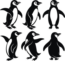 Naklejka premium Penguin Silhouette Set – Antarctic Bird Vector Collection in Walking and Standing Poses