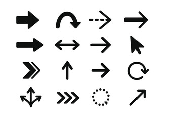Black vector arrows collection. Big set of different arrow icons. Modern simple cursors and signs for web design, mobile app, and user interface. Pointer, direction symbol.
