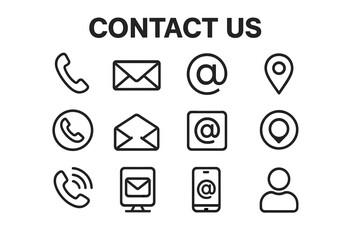 Modern Contact Us Icons Set – Communication Symbols Collection for Business Card, Website, Email, Phone, Location, Social Media, Customer Support, Mobile App, Web Interface, Digital Communication