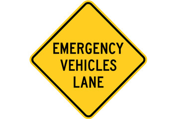 Emergency Vehicle Lane Traffic Sign, Yellow Diamond Road Safety Warning, Vector Illustration, Isolated Transparent Background, Roadway Intersection Caution Alert Symbol for Highways and Streets