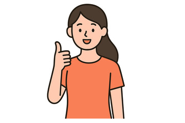 Smiling Young Woman Cartoon Illustration Giving Thumbs Up, Positive Gesture, Happy Female Character, Approving Hand Sign, Encouragement, Motivation, Friendly Support, Transparent Background Vector