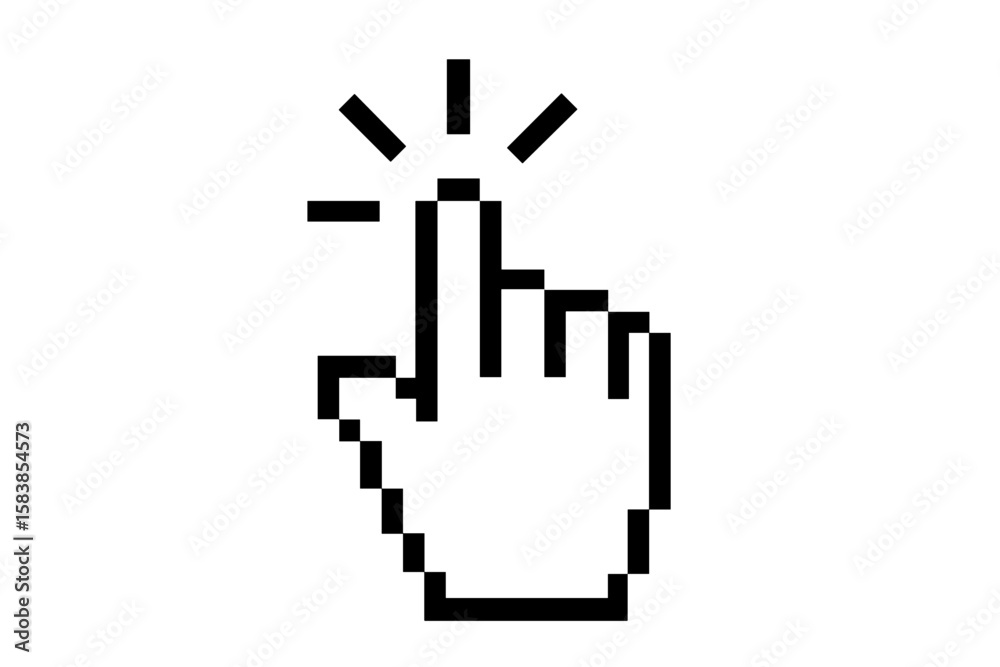 Aufkleber click cursor icon. pixelated hand pointer symbol for web design. computer mouse clicking finger gest