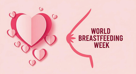 Pink hearts and breastfeeding symbol celebration