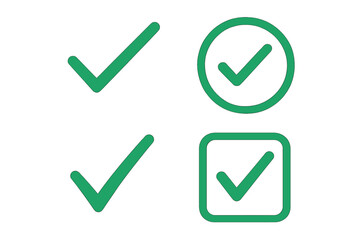 Green check mark vector icon set. Simple tick symbol collection for approved, correct, and accepted concepts. Vote, choice, and checklist design element for success or completion.