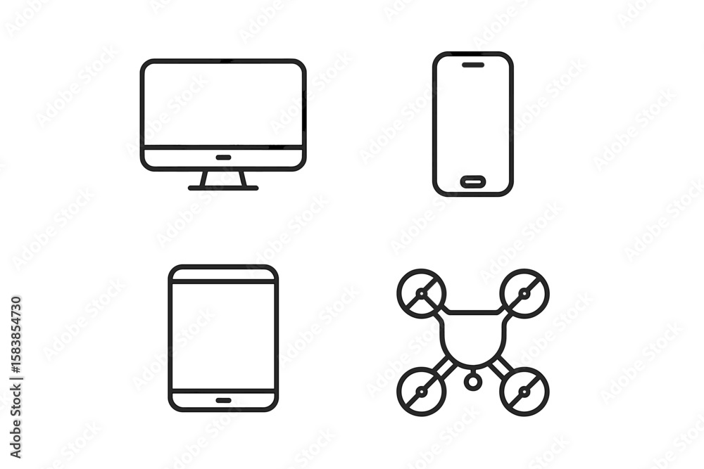 Fototapete device icon set in simple line style. electronic gadgets for web and mobile app design. includes com