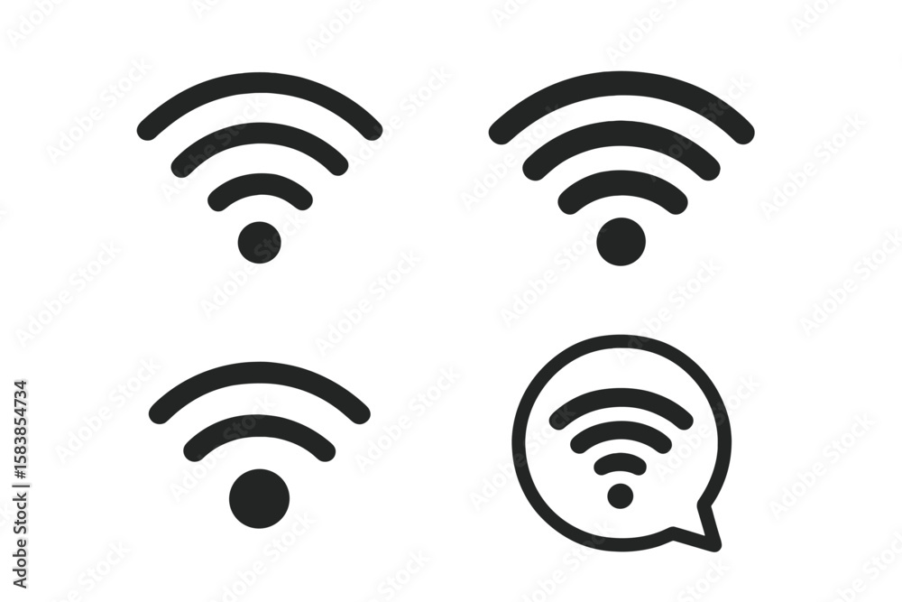 Poster wifi icon set in black. wireless internet connection signal strength symbol. vector concept for netw