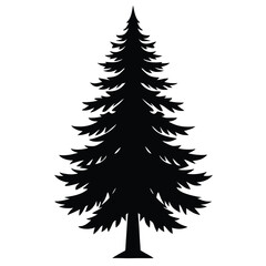 A classic silhouette of a tall conical evergreen tree with layered branches perfect for winter or nature themed designs