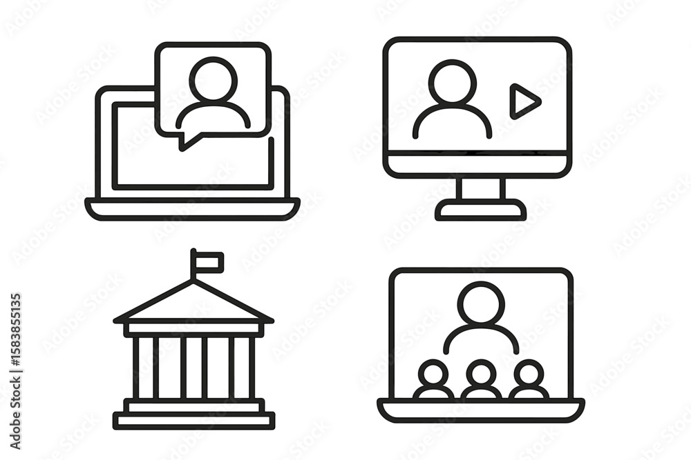 Fototapete e-learning line icon set. online education, distance learning, webinar, video tutorial concepts. sch