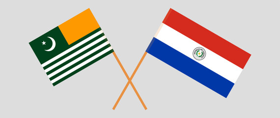 Crossed flags of Azad Jammu and Kashmir and Republic of Paraguay. Official colors. Correct proportion. Vector illustration