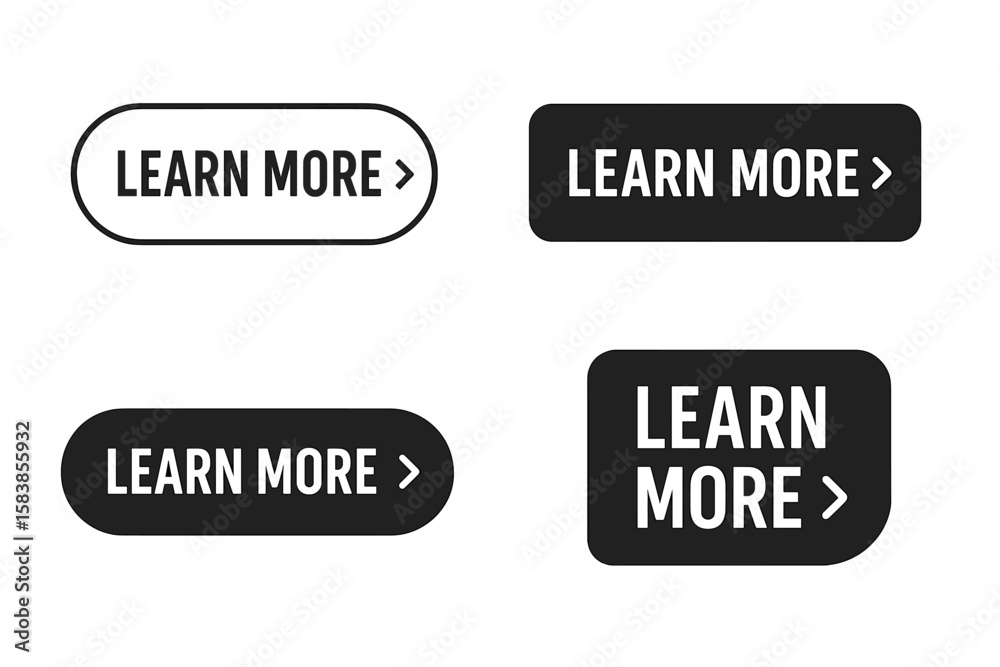 Poster modern learn more web buttons set. call to action button collection for website, banner, sticker, la