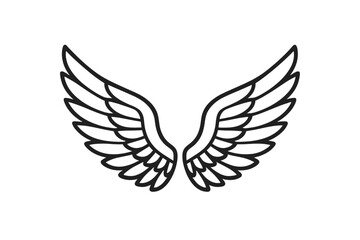 Obraz premium Angel Wings Outline Vector, Bird Feather Icon, Elegant Winged Symbol, Minimalist Black Line Art, Spiritual Freedom Concept, Tattoo Design, Transparent Background, Isolated Clipart Illustration
