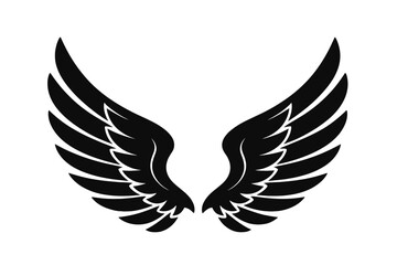 Fototapeta premium Black Silhouette Angel Wings Icon, Elegant Bird Feather Wings Symbol, Spiritual Guardian Emblem, Isolated Vector Illustration, Abstract Flight Concept, Tattoo Design, Transparent Background