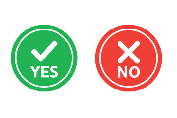 Yes and No Decision Buttons Icon Set with Check Mark and Cross Symbol, Green and Red Circular Labels for App, Website, User Interface, Transparent PNG Vector Illustration